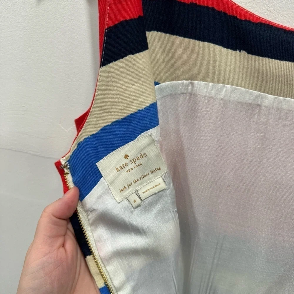 Kate Spade Jillian Stripe Sleeveless Dress Linen Cotton Bow Front Size 4